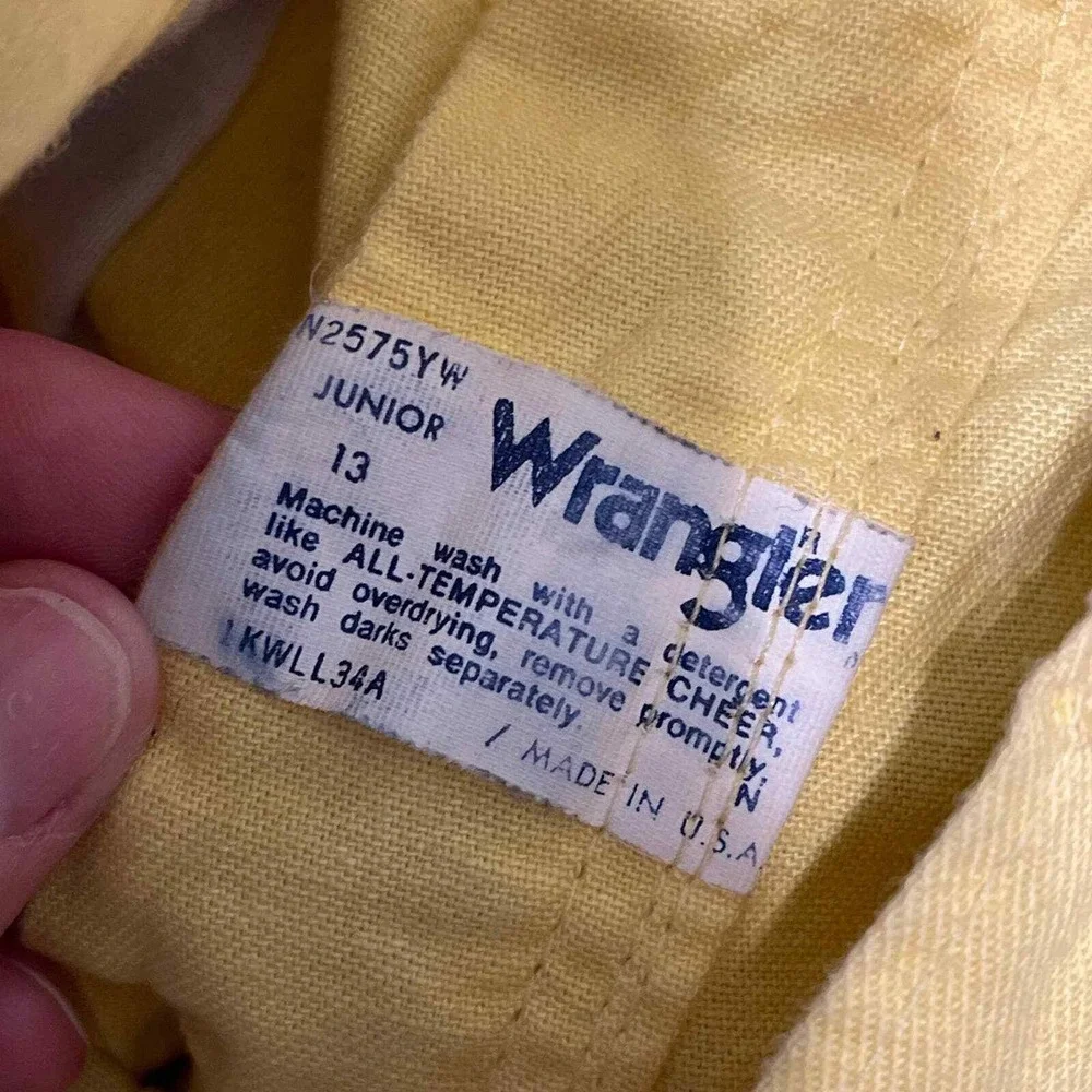 Vintage Wrangler Yellow High Waisted Denim Shorts Cut Offs Made in USA Junior 13